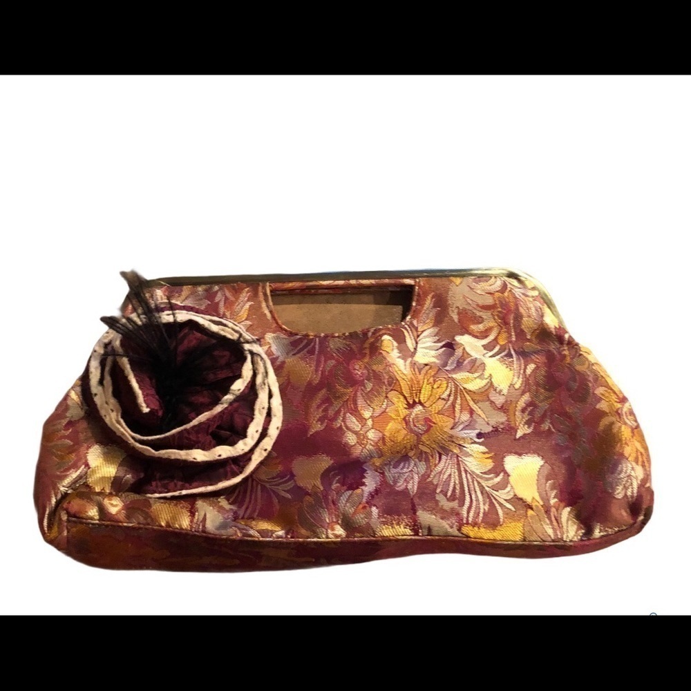 VTG Clutch Tapestry Handbag Burgundy Floral Elegant Date Night Wedding